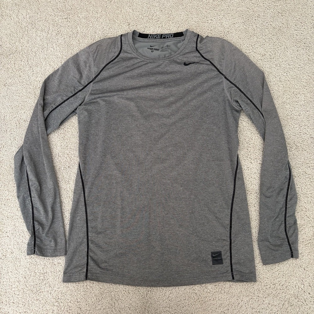 Nike Pro Dri-Fit Fitted Long Sleeve Shirt Men's Medium Gray Athletic Gym Workout